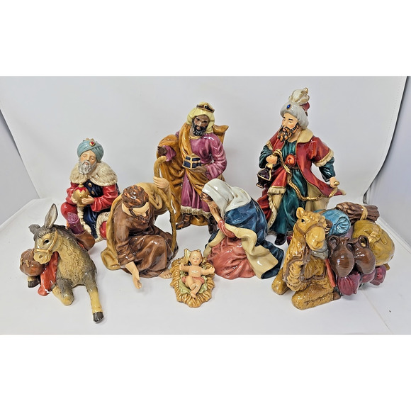 Large 7 Piece Nativity Set Glossy Holy Family